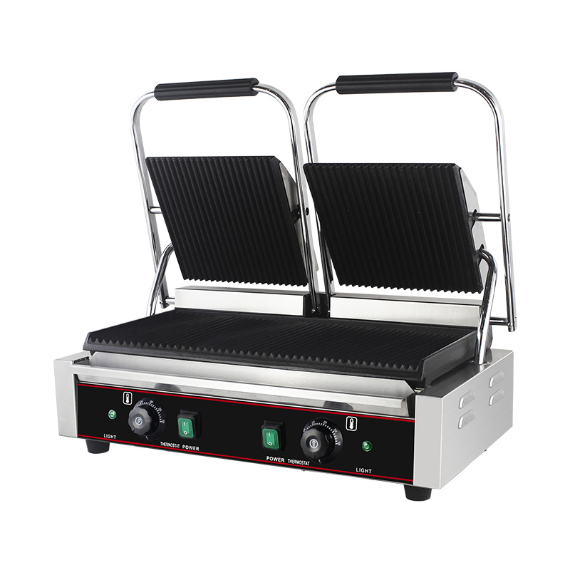 ماكينة شواء بانيني كهربائية مزدوجة الألواح من الفولاذ المقاوم للصدأ